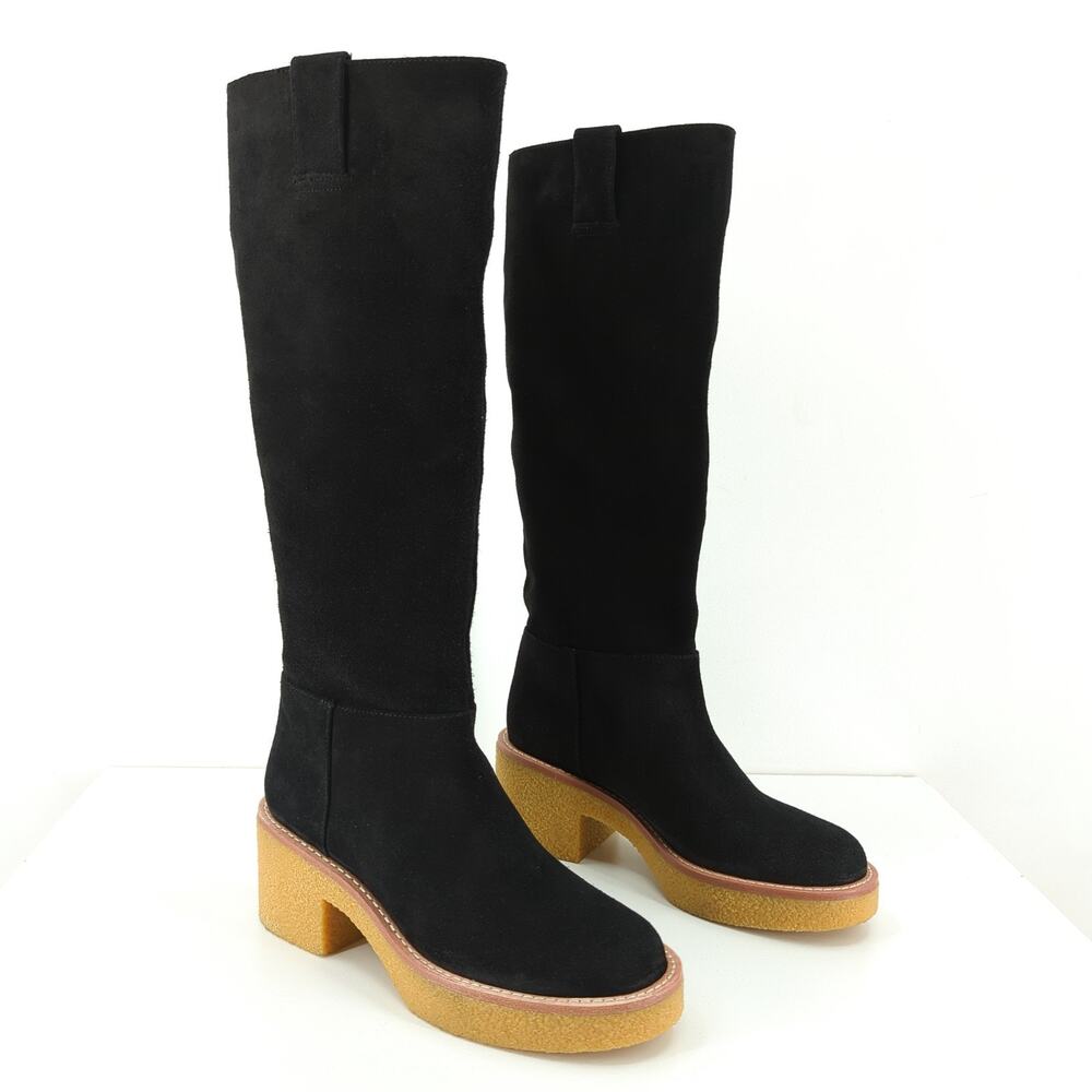 Stuart Weitzman Women 5 Montana Slouch Boots Black Suede Platform Knee High NEW